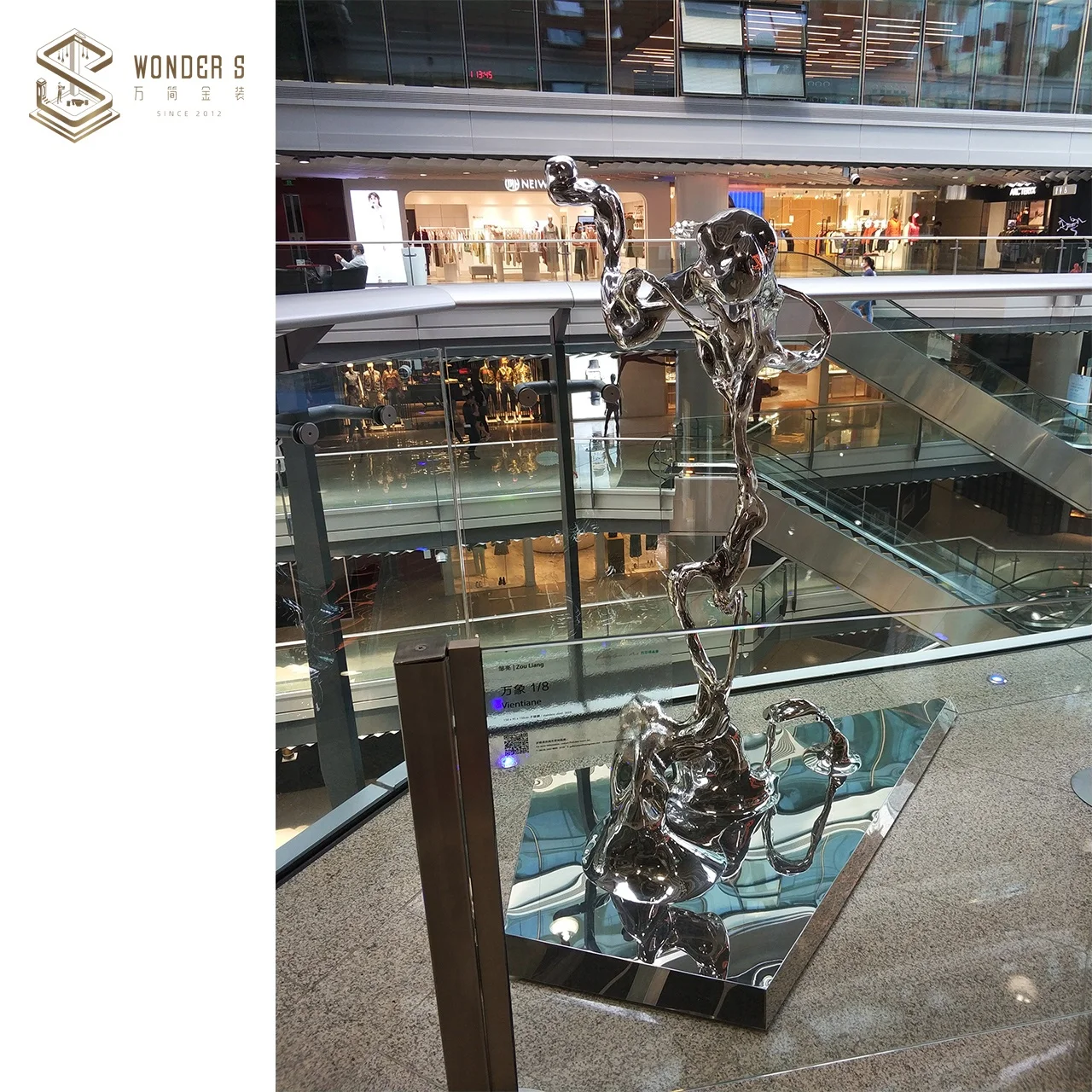 Garden and indoor decor metal animal abstract sculptures mirrored stainless steel deer statues