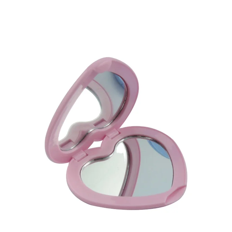 Hot Sale Promotion Small Magnetic Gift Red Heart Shaped Pocket Portable Folding Ladies Makeup Mirror Leather Pink Compact Mirror