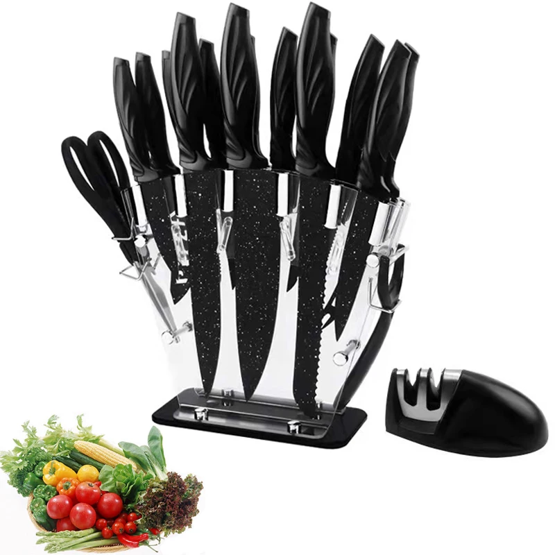 17 Piece High Quality Carbon Stainless Steel Kitchen Knife Set with Sharpener Knife Set with Block
