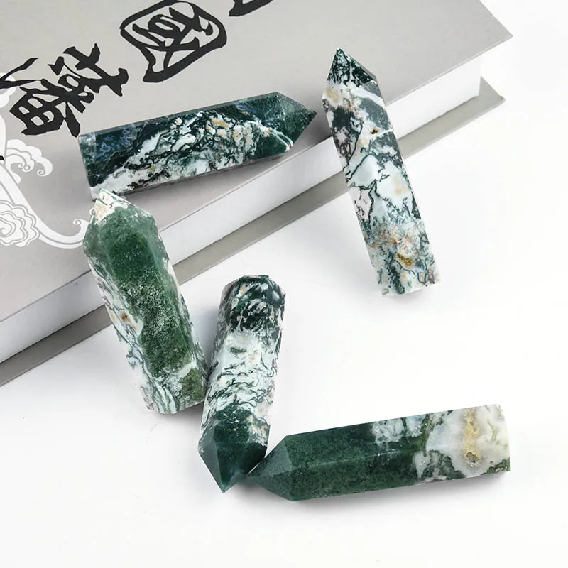 
Wholesale Natural Crystal Wands Moss Agate Point Healing Quartz Tower For Decoration 