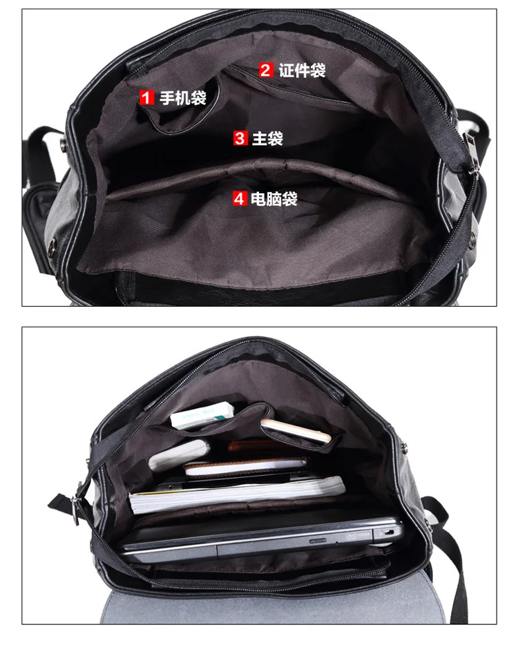 High Quality Backpack Mens PU Leather Vintage Backpack Waterproof College Student Travel Backpack