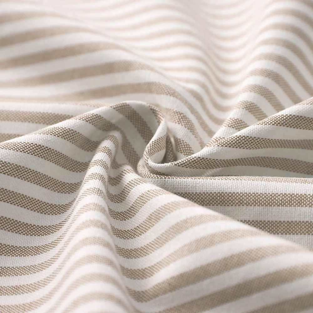 Linen color striped design 3 piece tab top cotton kitchen curtains and valances set ready made