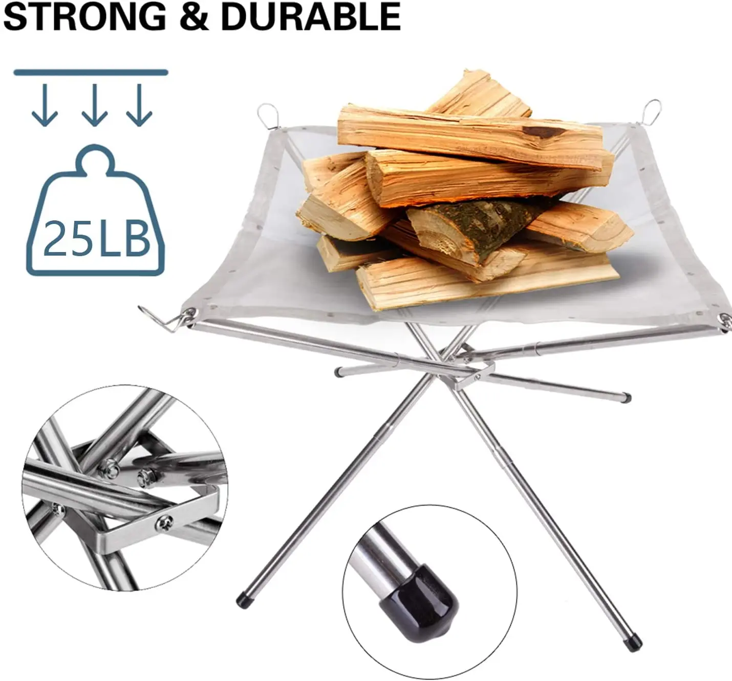 High Quality 22inch Folding Burning Furnace Firewood Burning Stand Outdoor Stainless Steel Portable Foldable Fire Pit