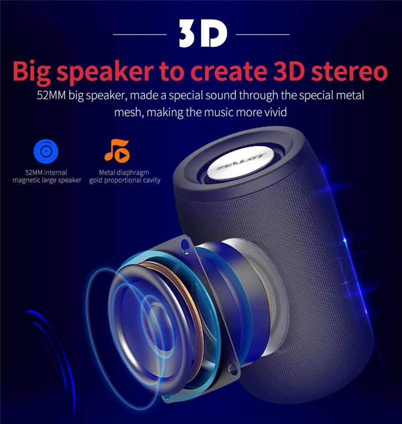 Mini Portable HIFI Subwoofer Speaker ZEALOT S32 Wireless Speaker with FM Radio Column Support TF, TWS, USB Flash Drive