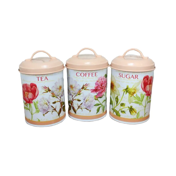 SET OF 3 HANDMADE GALVANIZED KITCHEN CANISTERS SET KITCHEN ROUND FOOD CONTAINER FOR SUGAR COFFEE TEA
