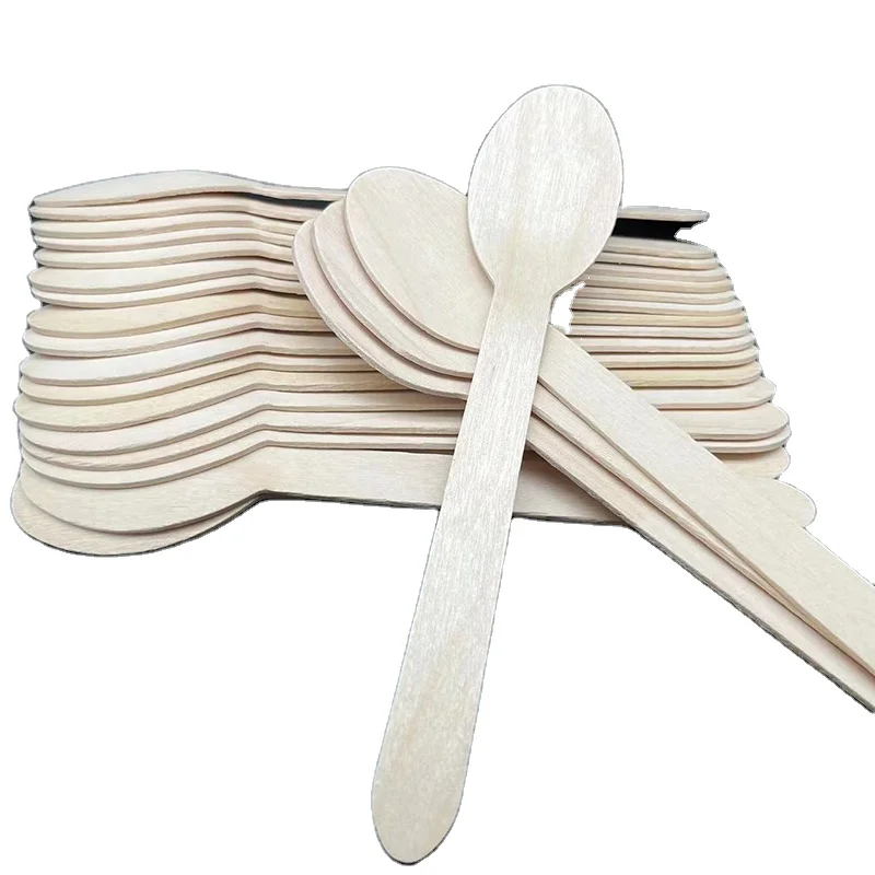 Factory biodegradable disposable wooden tableware with birch knives forks and spoons in bulk