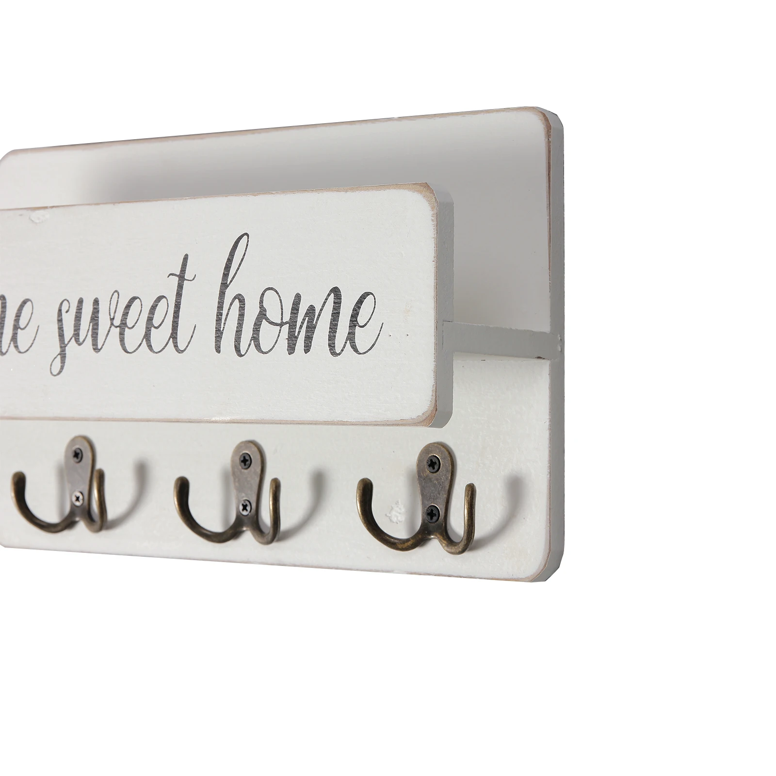 Wooden Mail And Key Holder For Wall Decorative,Rustic Home Decor Wall Mounted Mail Organizer With 3 Double Key Hooks Wall Decor