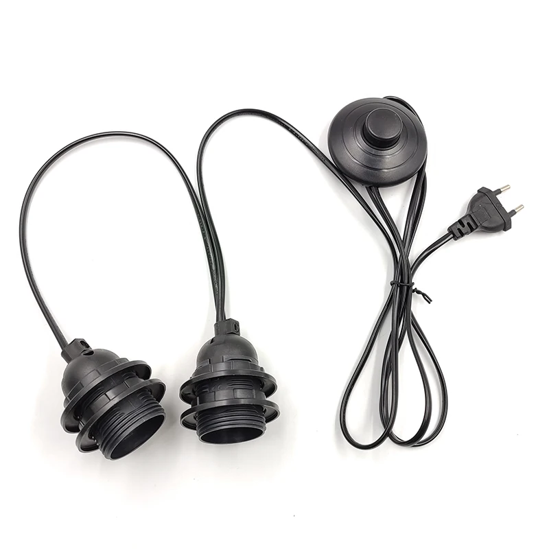 Hagood EU plug+2PCS E27 full tooth lamp head Double ring  Power Cord Holder Adapter Converter For Bulb Lamp CE 317 Half Tooth