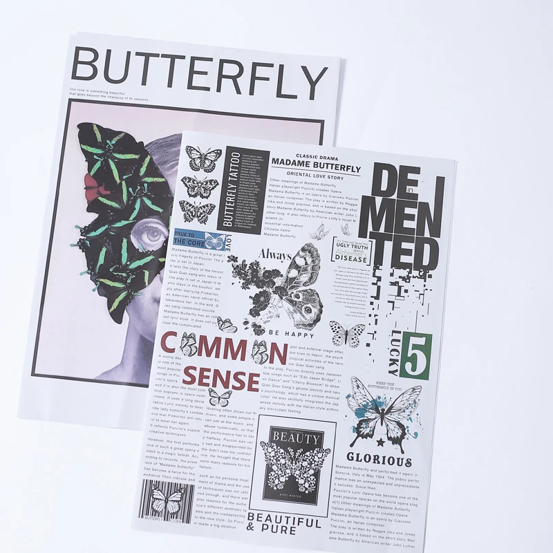 50 x 70cm Vintage Newspaper 80GSM Kraft Paper Butterfly Flower Wrapping Paper For Gift Packaging