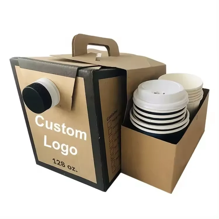 Custom Corrugated To Go Container disposable paper coffee box dispenser with Handle and Lids for Hot Cold Bulk Beverage Catering