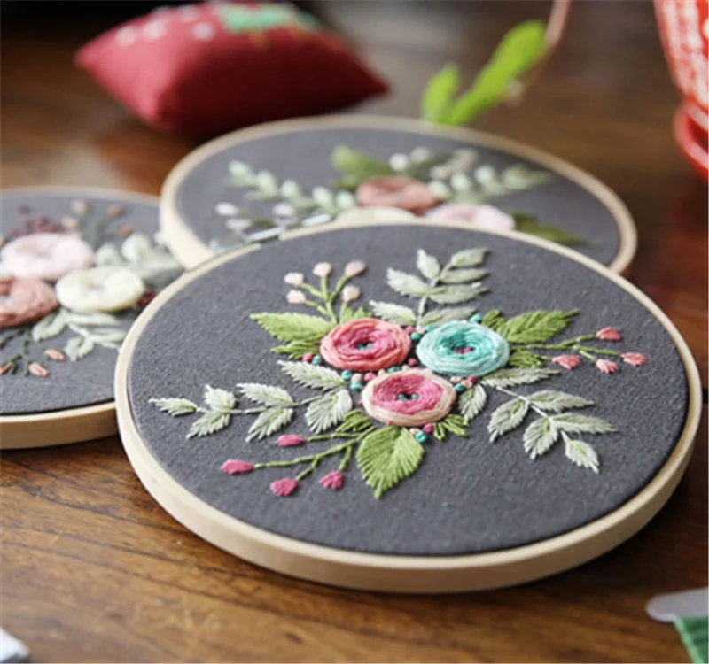 
DIY Embroidery Flower Handwork Needlework for Beginner Cross Stitch Kit Ribbon Painting Embroidery Hoop Home Decoration 