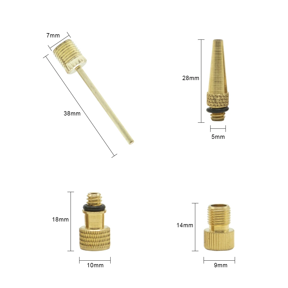 Bike Yellow Copper Schrader Prest Valve Converter Adapter Extension Ball Needle Set