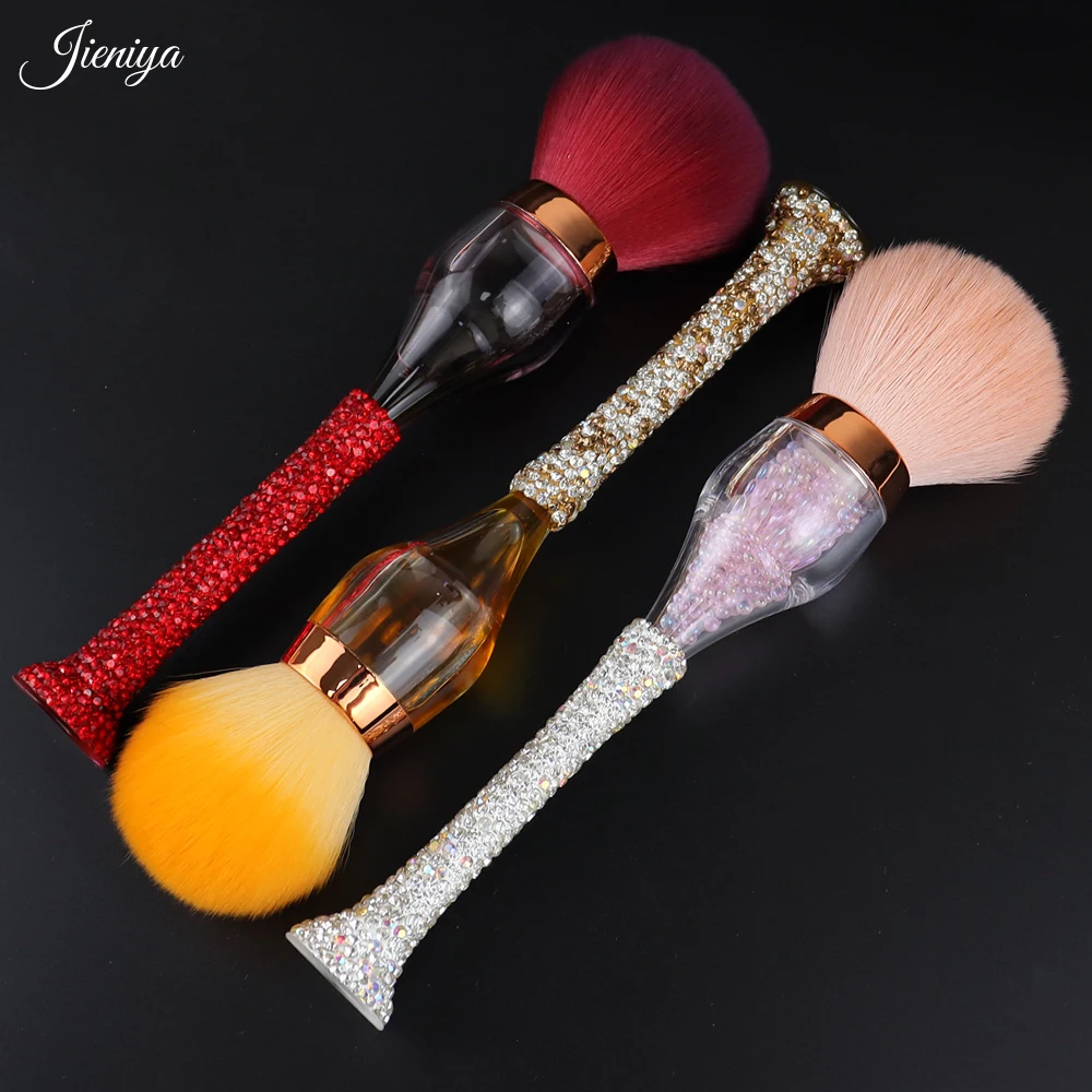 Jieniya Custom Logo nylon hair Multicolor Rhinestone Inlaid Liquid Goblet Design Handle Dusting Brush Cleaning Manicure Brush