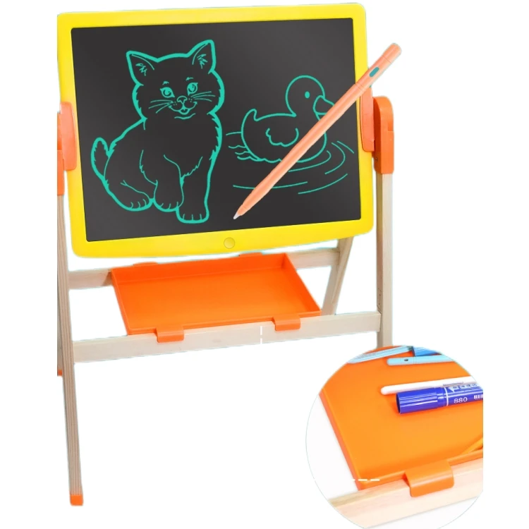 Custom Educational Double Sided Reversible 360 Degrees Folding Standing Wooden Magnetic Drawing Board For Kids