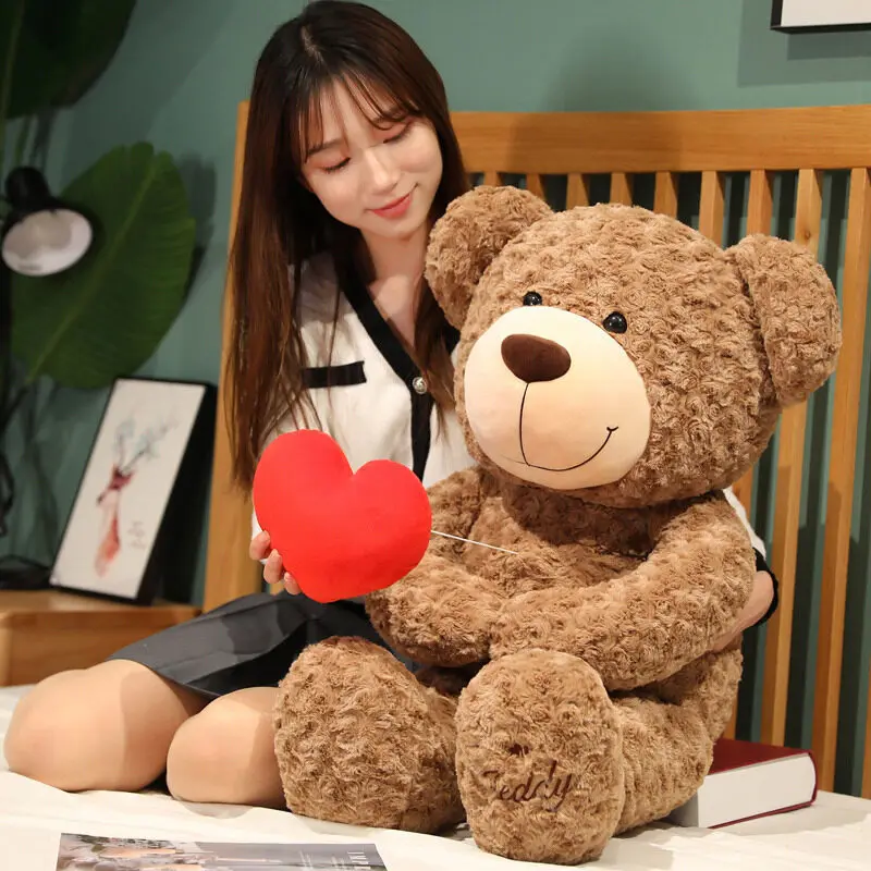 2024 Valentines Day Gift Stuffed Animal Brown Teddy Bear Heart Squish Plush Toy Mega Size Bear Toy For Valentines Gift