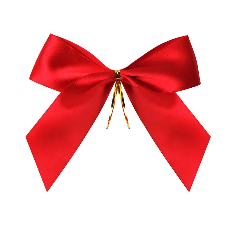 Pre tied satin ribbon bow red ribbon bows for gift decoration bottle decoration