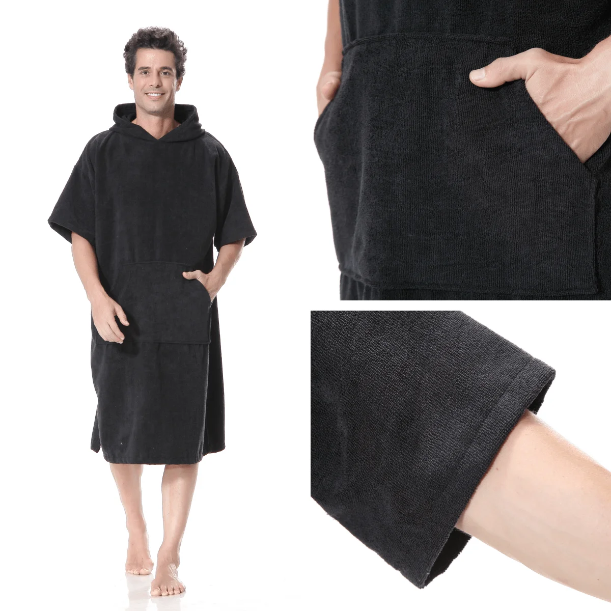 Cotton Surf Poncho Towel Quick Dry Hooded Beach Changing Towel Poncho Robe Cloak for Surfing Beach Swimming