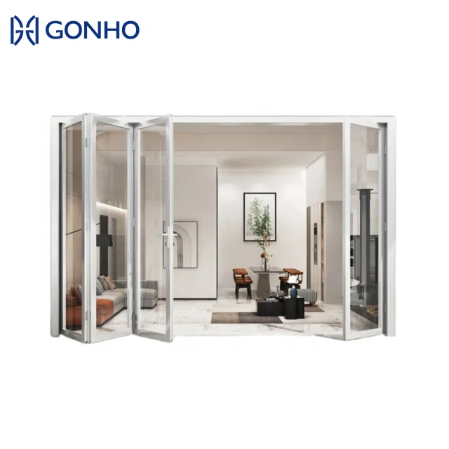 GONHO 2 Tracks Soundproof insulated high rail outside low rail inside sliding and folding doors for villa