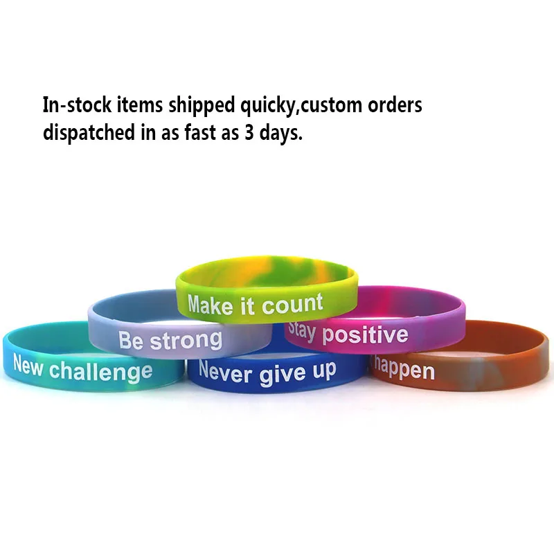 Wholesale In Stock Never give up Camouflage Colorful Silicone Wristband Men Women Students Activity Silicone Bracelet