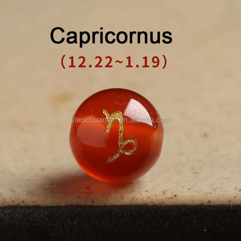 Custom 8mm 10mm Natural Stone Red Carnelian Gilding Carving 12 Constellations Crystal Loose Beads for DIY Jewelry Making