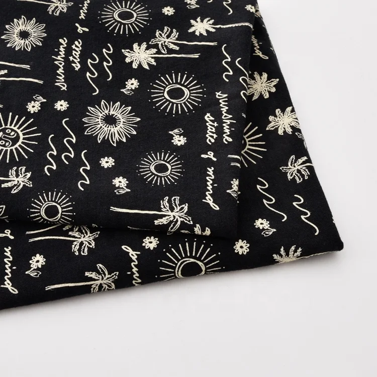 OEM factories black small flower printed 100% cotton knitted single jersey fabric with high quality