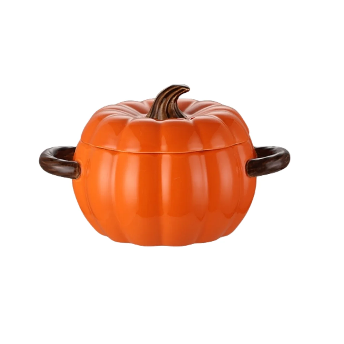 Wholesale Creative Pumpkin Ceramic Soup Salad Bowl Double Ear Design for Halloween Christmas Easter Tableware for Tea Coffee