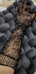 Black Nude Net Mesh Arm Sleeve 80s Opera Glitter Gloves