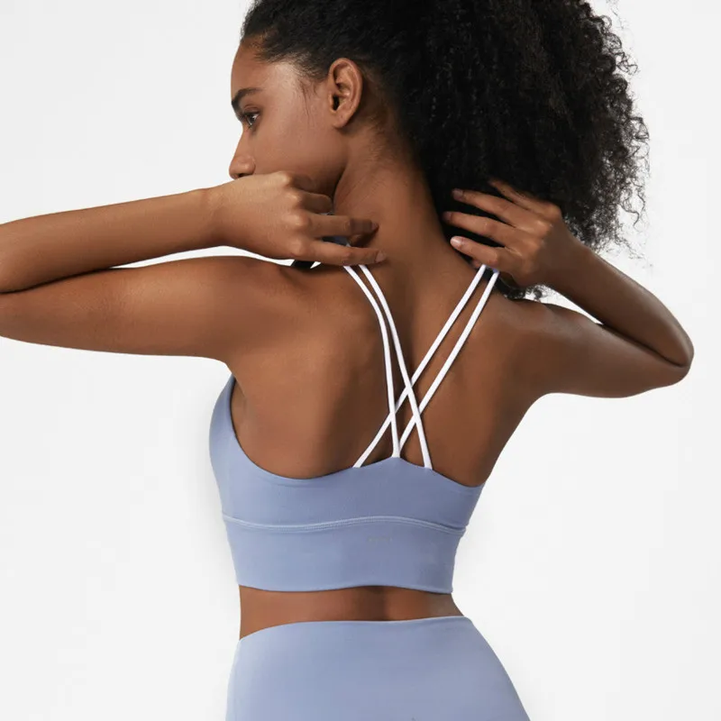 
Custom Push Up Gym Sports Yoga Fitness Bra Crop Top Quick Dry Sweat Adjustable High Impact Workout Yoga Bra 