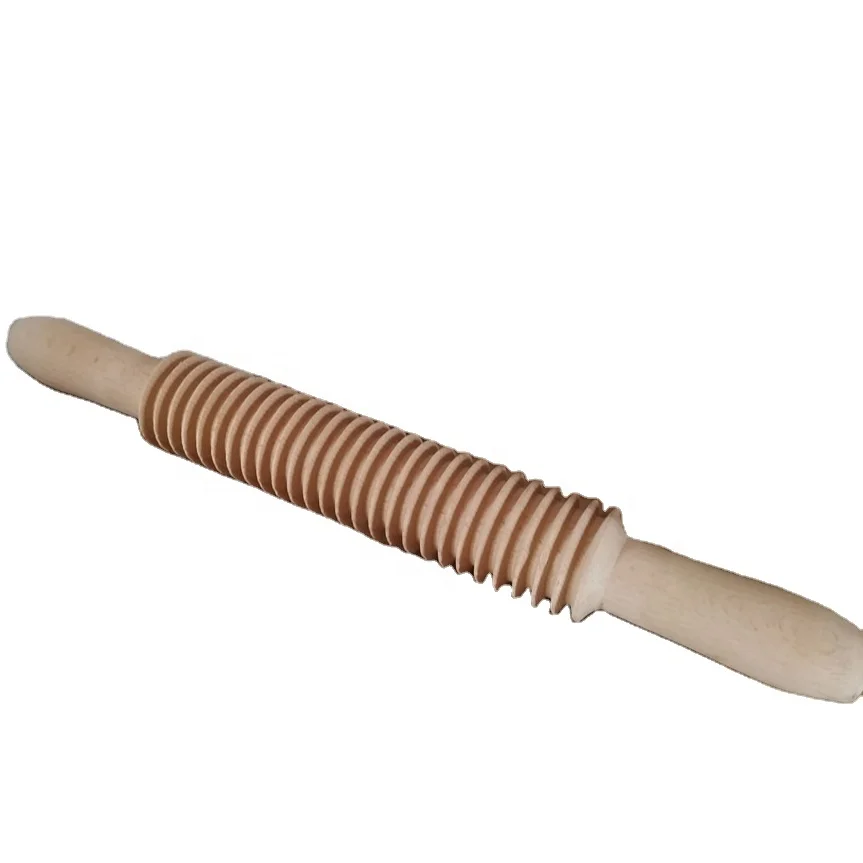 2021 Groving Shape Beech Wooden Printed Roller Wood printing Rolling Pin Laser Embossing