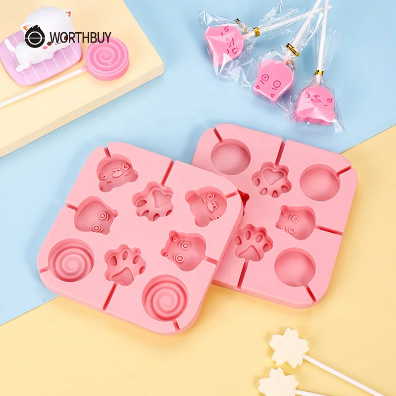 Amazon Hot Sale Children Hard Candy Mold Chocolate Biscuit Baking Tool Food Grade Silicone Lollipop Molds For Pasty