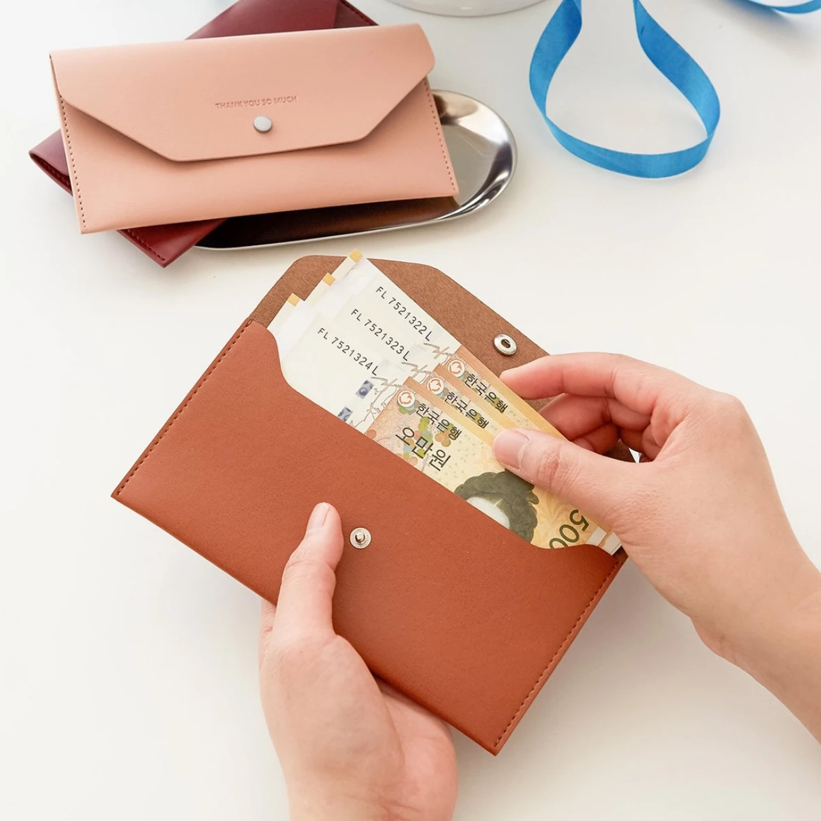 Envelope Wallet PU Leather Reusable Cash Stuffing Wallet Small Money Wallet Holder for Women Men Students Office Bank Envelope
