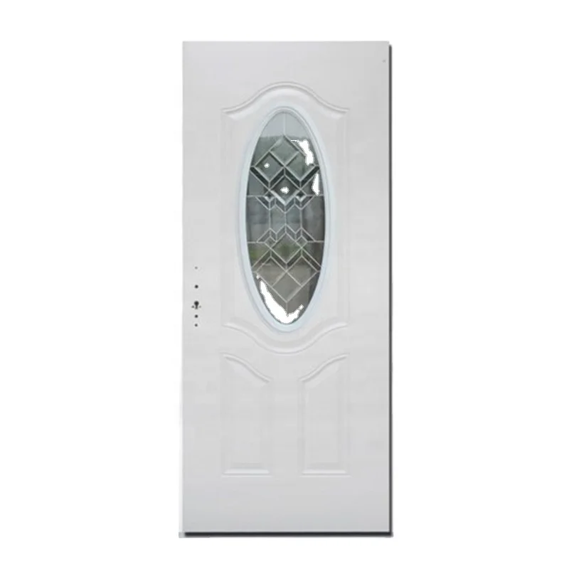 Hot sale  factory supply iron door SM oval glass steel door Jamaica residential entrance door 36*80