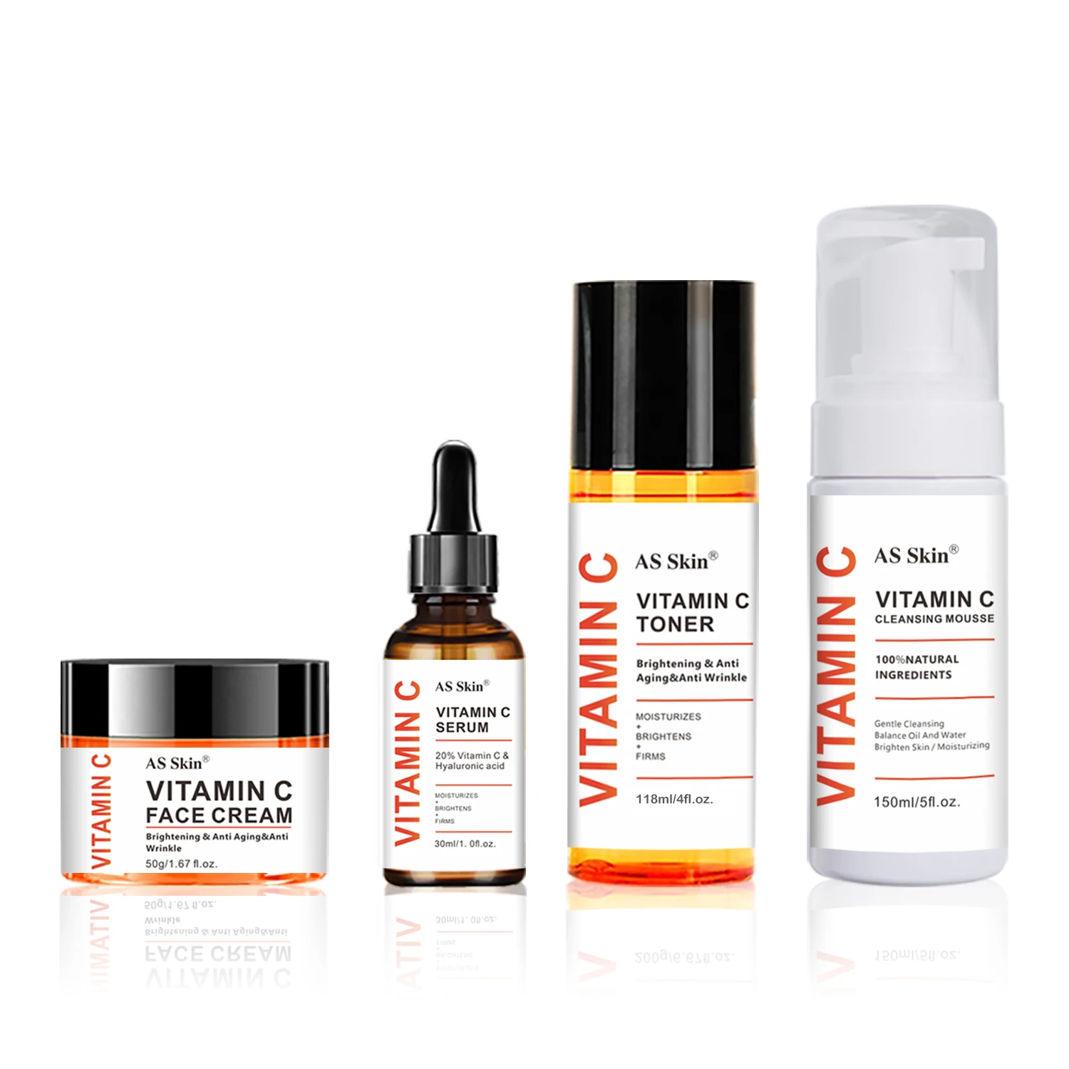 OEM Natural Facial Anti-Aging Wrinkle Whitening Beauty Skincare Private Label Organic Vitamin C Skin Care Set