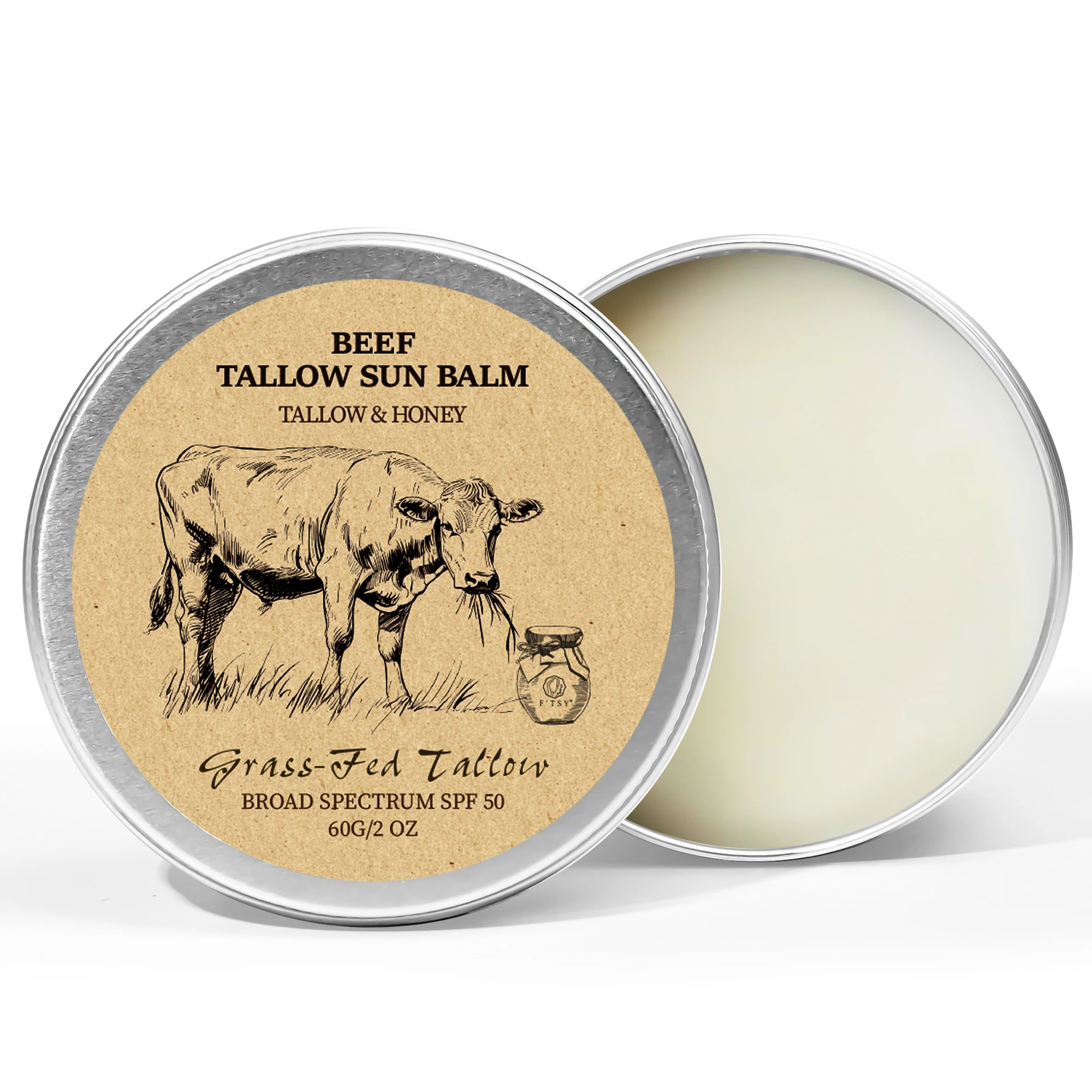 Private Label Organic Grass-Fed Beef Tallow Balm with Raw Honey Moisturizing Cream for Body Lotion Beef Tallow for Skin