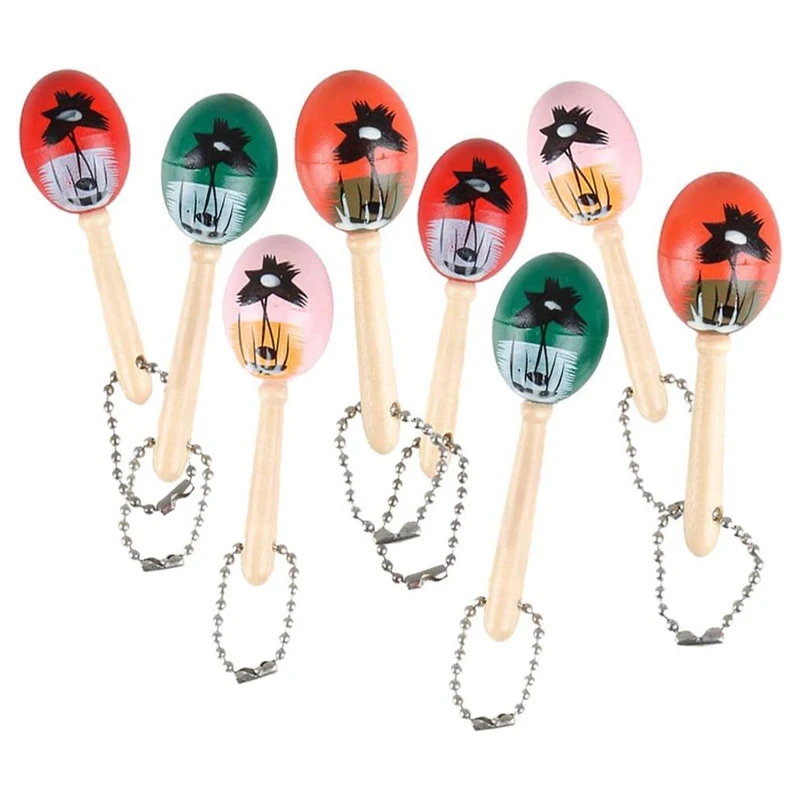 Custom 3inch 12pcs Mini Wooden Maraca Keychains Fun Musical Key Chains for Backpack Purse Luggage
