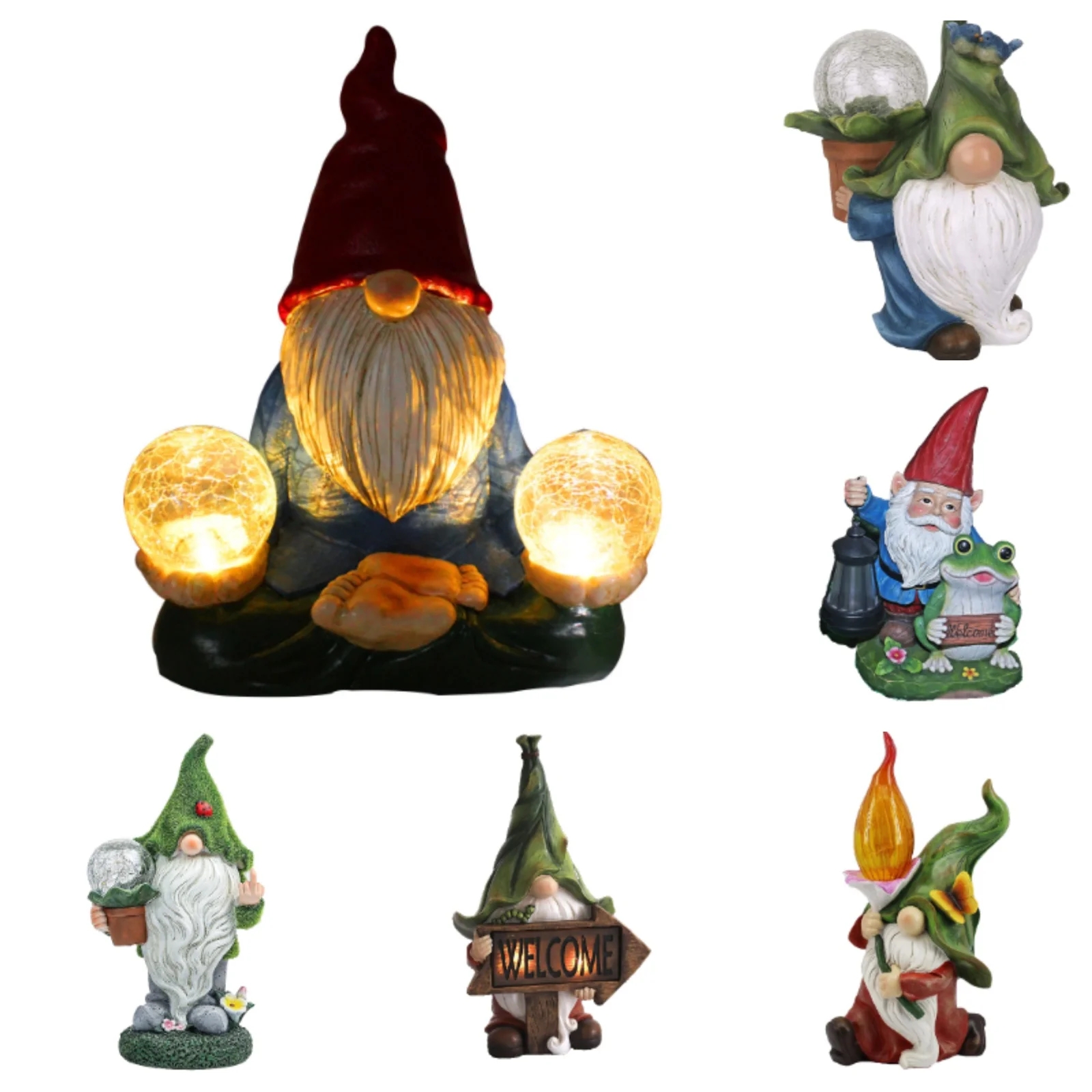 
wholesale custom resin led light funny Dwarf figurines large cheap outdoor garden gnomes solar statue  (1600261439017)