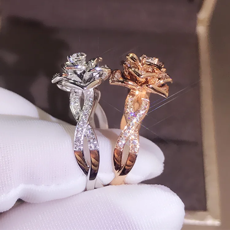 Rose Gold Plated Simulated Diamond Rings Rose Classic Wedding Rings for Women Girls