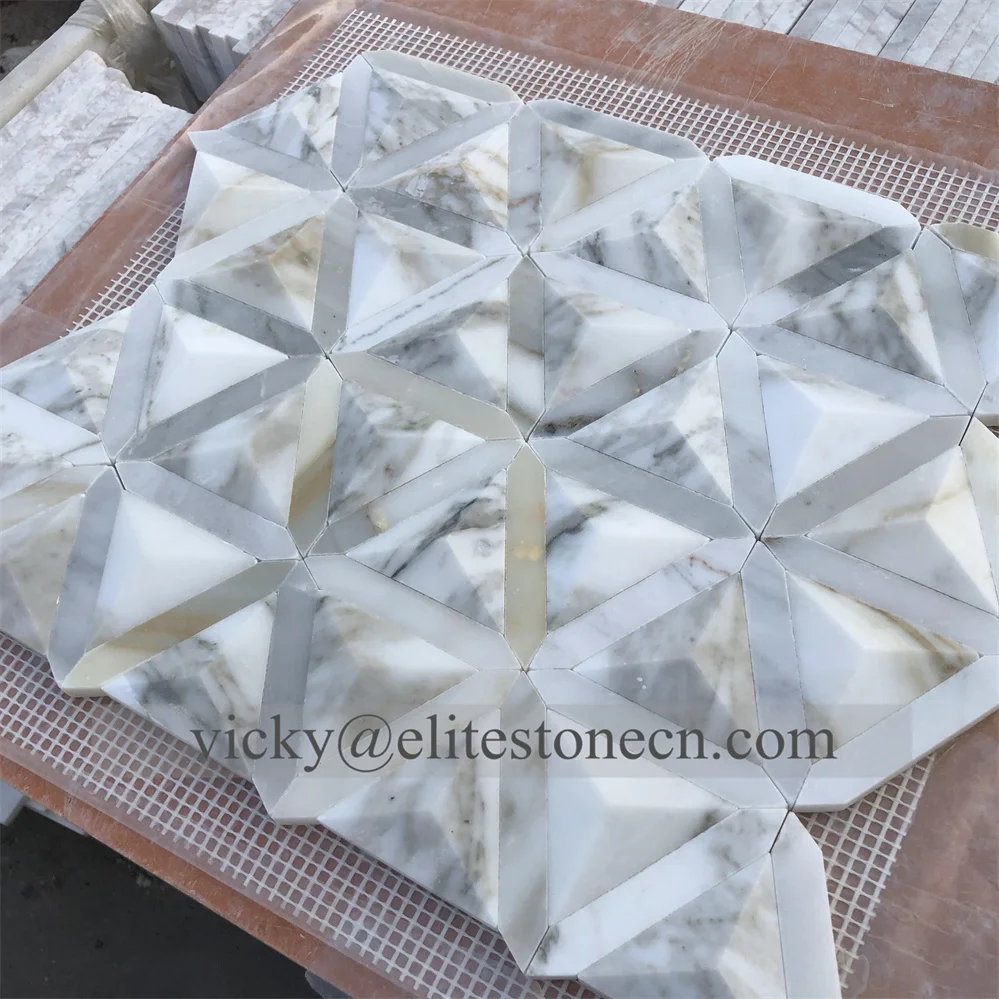 Polished or Honed Triangle Shape Calacatta Gold Marble Mosaic for Wall Art