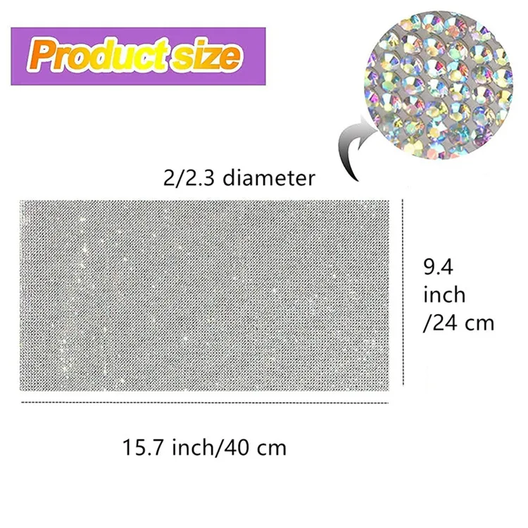 Glitter Bling 40*24 Round White Crystal Self Adhesive Flatback Rhinestone Sticker Sheet