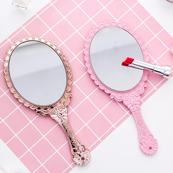 Manufacturer direct sale handheld plastic beauty salon handle hand held mirror portable  European style cosmetic mirror