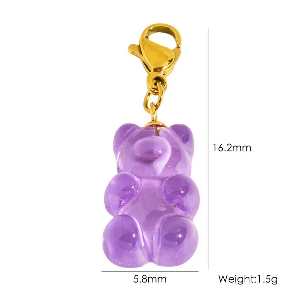Candy Color Cartoon Resin Gummy Bear Pendant Sweet Cute Bear Charm with Stainless Steel Lobster Clasp for Keychain DIY Jewelry