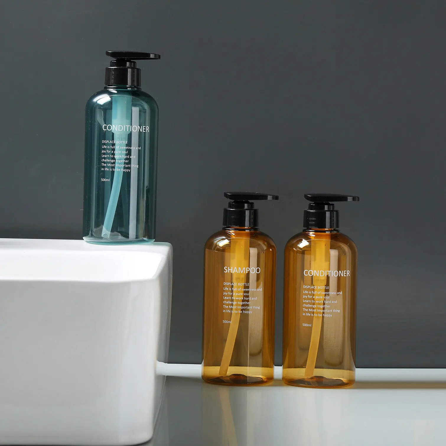 Luxury Wholesale 300ml 500ml 16 Oz Empty Round Shampoo And Conditioner Bottles Sets