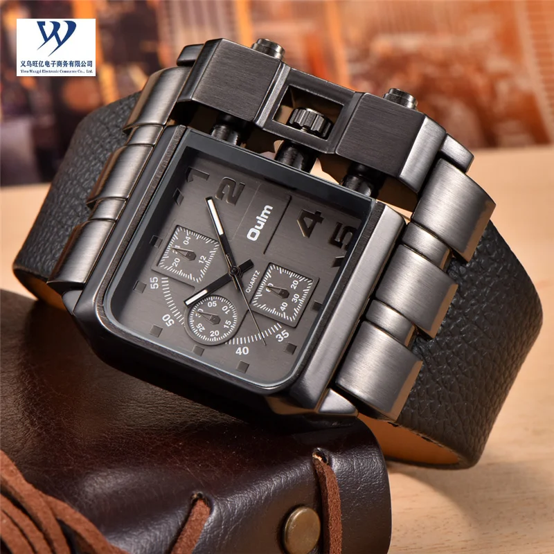Oulm 3364 king made in prc man quartz watch stylish PU leather strap 24 hours chronometer moq 1 golf watch factory