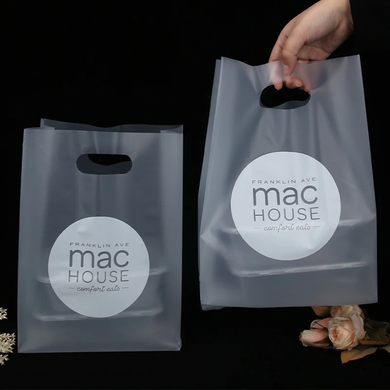 Hot Food Togo Take Carry Out Takeout Bags To Go Takeaway Plastic Heavy Duty Restaurant PE Carry Plastic Bag With Handle