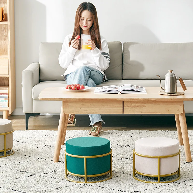 LH-040  living room stool pink velvet round pouf ottoman changing stool living room  pink velvet round mental  chair  shoe stool