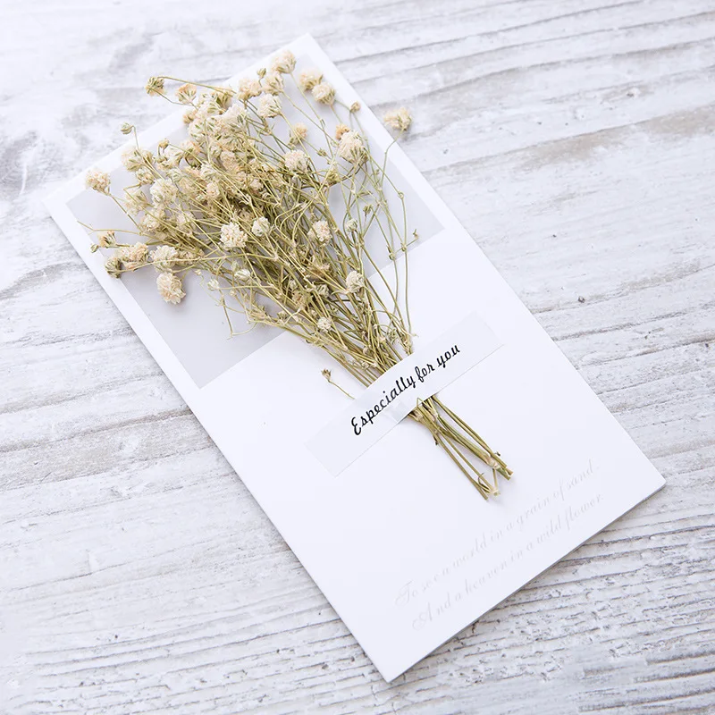 Factory Directly Dried Flowers Festival Teachers Day Invitation Fold Thank You Gift Paper Greeting Card