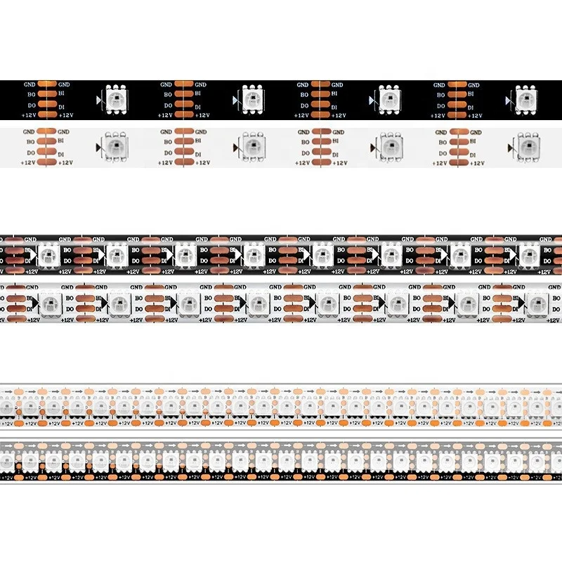 WS2815 addressable digital pixel  dream color rgb led strip light DC12V 12mm 144LEDs/meter rgbic breakpoint resumption