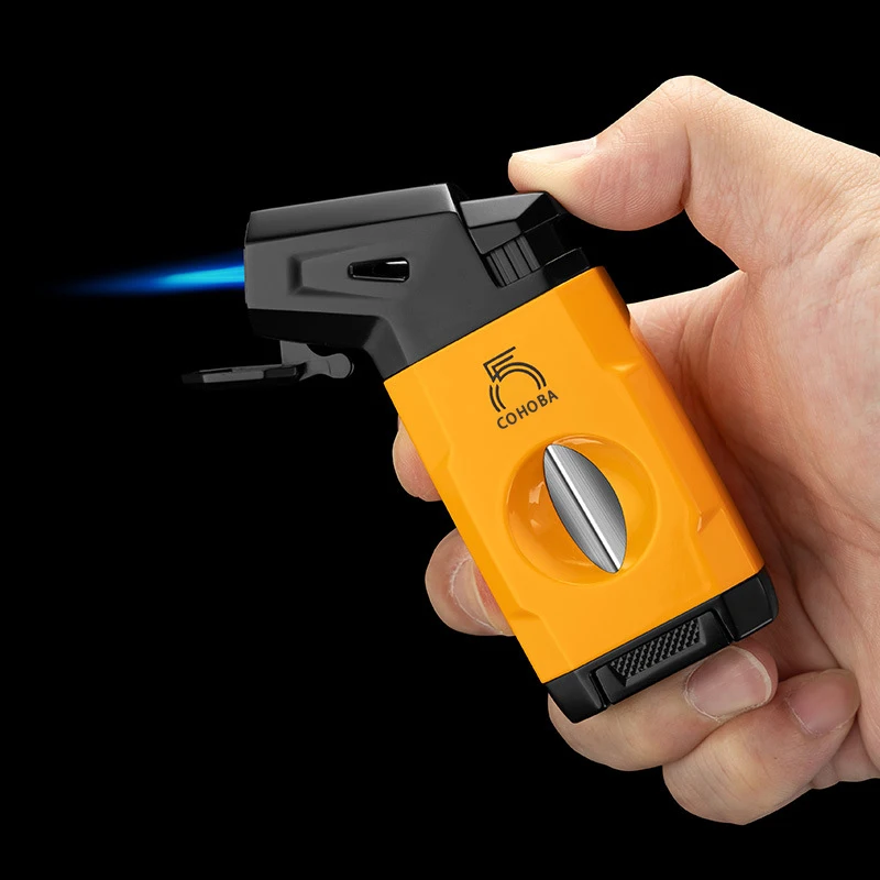 New Design Luxury 2 In 1 Convenient Travel Windproof Direct Inflatable Lighter Metal Cigar Torch Lighter With Punch