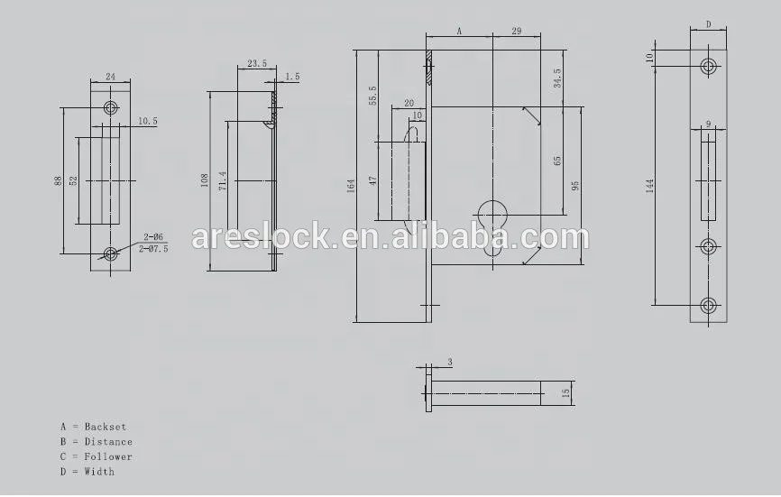 Euro Standard cylinder lever mortise keyless mortise lock