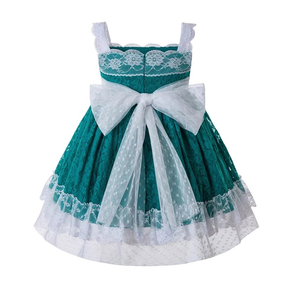 2023 OEM Pettigirl Newest Green Baby Girls Dresses Lace Flower Girl Dresses With Headwear Wholesale